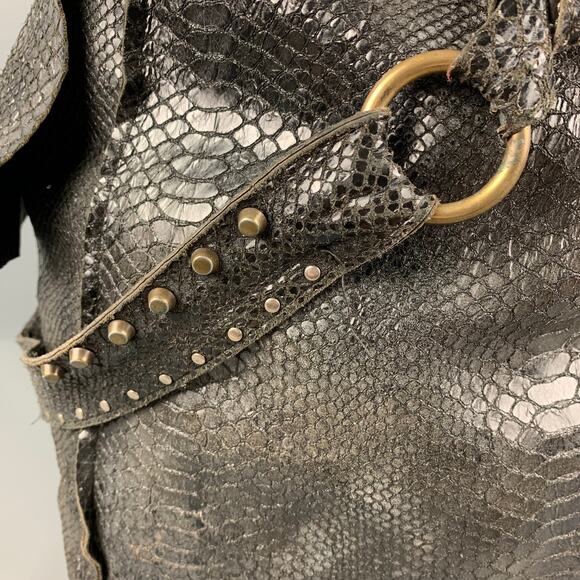 LE CUIR PERDU Black Gold Textured Leather Oversized Tote Handbag - Picture 5 of 7